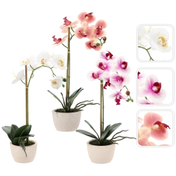 Orchidée artificielle en pot, assortiment de 3 couleurs, 43 cm