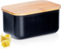 Stahl-Butterdose mit Bambusdeckel, schwarz