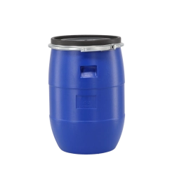 Plastic drum 60 l with metal clamp, blue