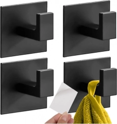 Crochets métalliques autocollants pour salle de bain 4 pcs RUHHY, noir mat