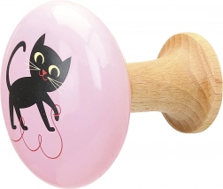 Holzkleiderhaken Kätzchen und rotes Ornament