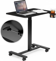 Mobiele in hoogte verstelbare tafel 70 × 48 cm met bekerhouder, zwart ModernHome