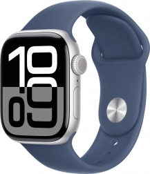 Apple Watch Series 10 GPS, aluminum case 42 mm, silver color with denim sports band - size M/L