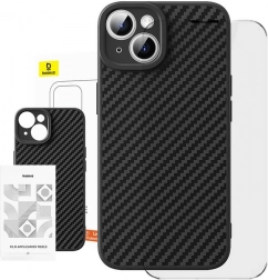 Baseus hoesje van synthetische vezels voor iPhone 15 Plus met gehard glas