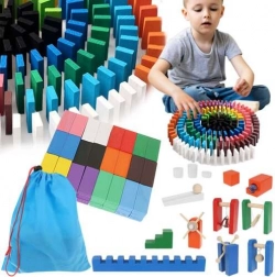 Holz-Domino und Kugelbahn, 407 Teile, mit Tasche