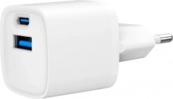 Mini chargeur USB‑A/USB‑C 20 W avec PD et QC 3.0 – blanc