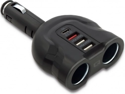 Kfz-Adapter mit Doppelsteckdose für Zigarettenanzünder 12–24 V, 52 W, 2× USB, USB QC 3.0, USB‑C PD, 2× Zigarettenanzünder-Steckdose – Qoltec
