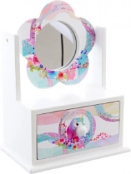 Boîte à bijoux en bois avec miroir fleuri Licorne