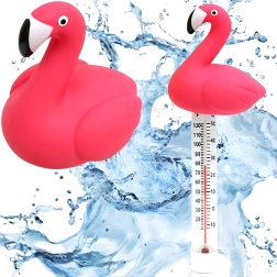 Drijvende zwembadthermometer flamingo met koord