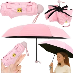 Folding pocket umbrella with UV protection UPF 50+, pink, 90 cm