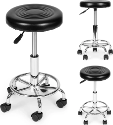 Drehbarer Kosmetik- und Medizin-Hocker mit Rückenlehne, schwarz ModernHome