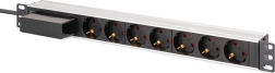Racková PDU-lijst 19" met schakelaar en zekering C 16 A, 7x Schuko, 1,8 m kabel, aluminium