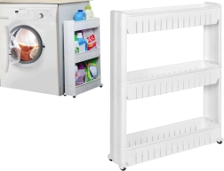 Mobile white rolling cabinet for washing machine