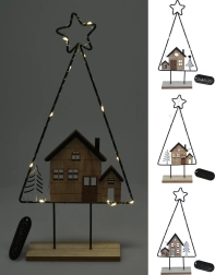 Weihnachtsdekoration Baum mit Häuschen mit LED-Beleuchtung 39 cm