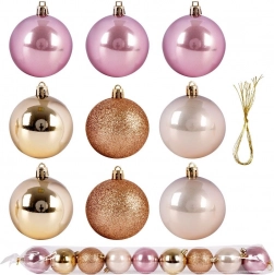 Set unzerbrechlicher Weihnachtskugeln rosa und gold 6 cm, 9 Stk.