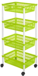 Étagère à paniers sur roulettes, 4 niveaux, 40 × 30 × 89 cm, plastique