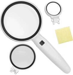 Handlupe mit LED-Beleuchtung und austauschbaren Linsen 3,5x/5x/11x