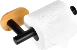 Wandhalter für Toilettenpapier aus Edelstahl und Bambus, schwarz, 17 cm