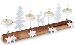 Houten witte kandelaar voor 4 theelichten 40 × 6 × 16,5 cm