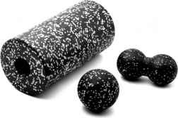 3-in-1 Massage-Set mit Walze und Bällen – Schwarz-Weiß