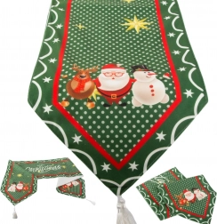 Weihnachtlicher Tischläufer grün 205 × 35 cm mit Santa, Schneemann und Rentier