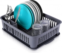 Gray dish rack with drip tray 43.5 × 32 × 12 cm