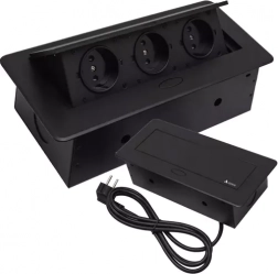 Versenkbare Dreifach-Steckdosenleiste für Arbeitsplatte IZOXIS, schwarz