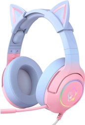 Game-hoofdtelefoon roze-blauw met kattenoortjes