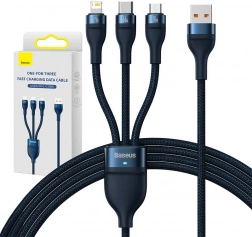 Baseus-kabel voor snel opladen 3-in-1, USB‑C + Micro USB + Lightning 66W, 1,2 m