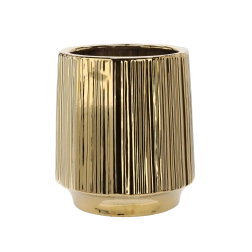 Ceramic flower pot cover, gold striped, 32 × 32 × 35.5 cm