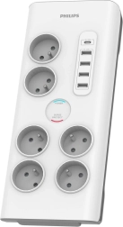 Surge protector with 6 FR sockets, USB 35 W, 2 m cable