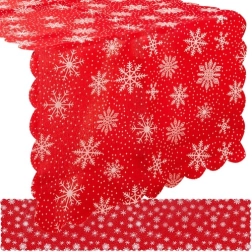 Lange Kersttafelrunner Rood met Witte Sneeuwvlokken 185 x 35 cm