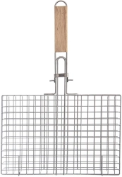 Panier de grillade fermable 32 × 49 cm avec poignée en bois