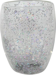 Glas met dubbele wand 350 ml met zilveren confetti