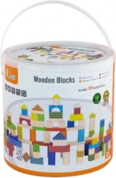 Wooden building blocks – 100 pcs in a bucket