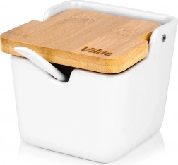 Keramik-Zuckerdose 250 ml mit Bambusdeckel und Löffel