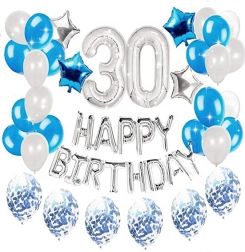 Set ballonnen voor 30e verjaardag - zilver - blauw