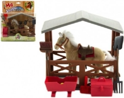 Plastikpferd mit Stall und Zubehör