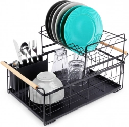 Black two-tier dish drainer 48 × 29 × 28.5 cm VILDE