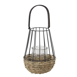 Metalllaterne schwarz-braun mit Glaseinsatz 26 × 41 cm