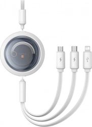 retractable charging cable 3-in-1 BASEUS Free2Draw USB-A to USB‑C, Lightning and micro USB, 3.5 A, 1.1 m white