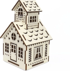 Houten huisje met klokkentoren met LED-kaars – KÚZLO DREVA