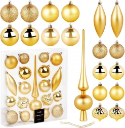 Gouden onbreekbare kerstversiering met piek, 19 stuks