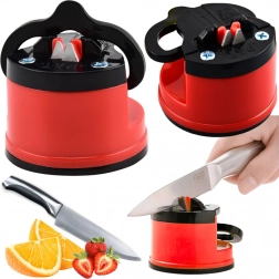 Knife and Scissors Sharpener with Suction Cup and Lever Locking Mechanism Red