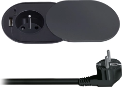 Solight built-in socket 230 V with USB-A and USB-C 20 W PD with sliding cover, 2 m, matte black