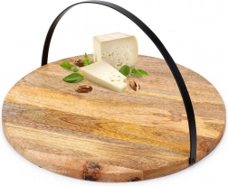 Holz-Servierplatte mit klappbarem Metallgriff 38,5 cm