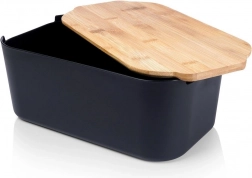 Brotkasten mit Bambusdeckel und Schneidebrett, schwarz 33 × 18,5 × 12 cm