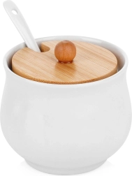 Ceramic sugar bowl with bamboo lid and spoon 250 ml