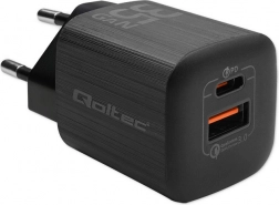 Netlader QOLTEC 35 W GaN Ultra, 1× USB‑C PD + 1× USB‑A, zwart