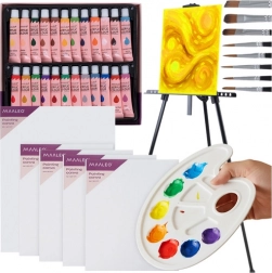 Creative Painting Set XXL MAALEO with Aluminum Easel, Acrylic Paints, Canvases, Brushes and Palette
